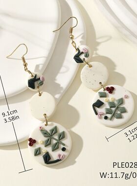 简约轻奢软陶花朵耳环复古唯美质感耳坠欧美时尚饰品
