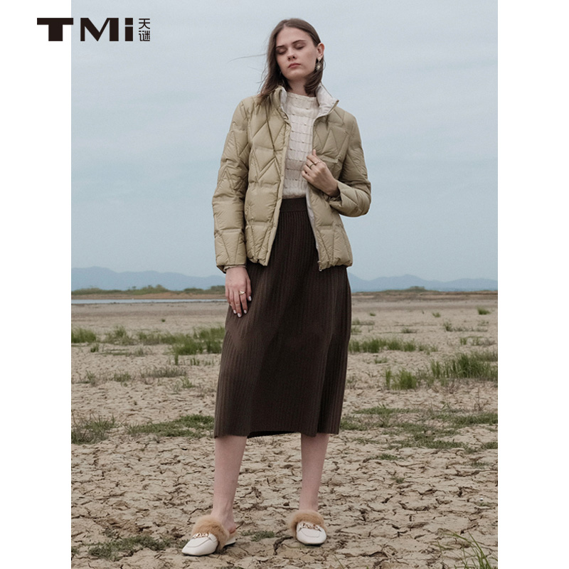 天谜半身裙百褶针织纯色弹性简约气质舒适长裙冬季女装TMi224120 - 图1