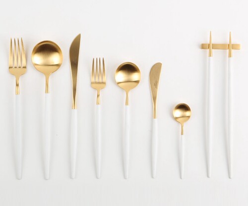 葡萄牙Cutipol官方授权GOA WhiteGold白色镀金西餐叉甜点咖啡勺 - 图1