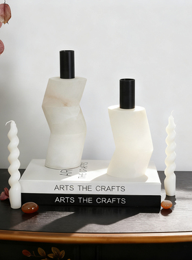 中古黑白几何云石烛台摆件