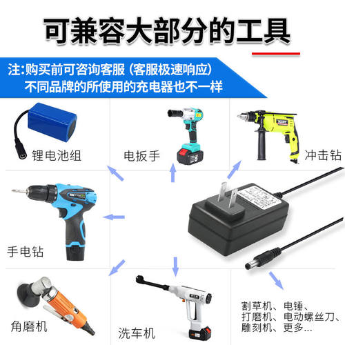 21V1A锂电池充电器 无线洗车水枪圆孔通用电动扳手电钻电锤角磨 - 图1
