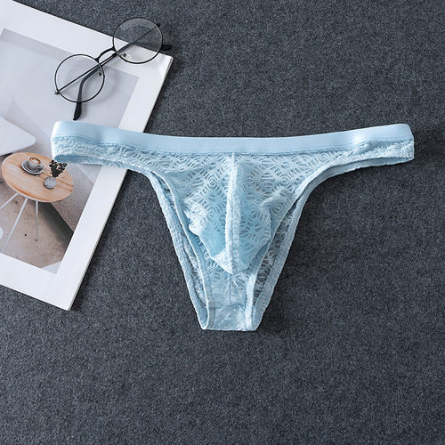 男士时尚蕾丝三角比基尼性感纯色透明小内裤 - 图3
