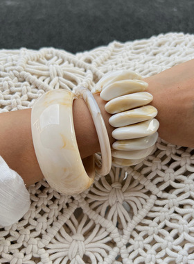 欧美饰品 文艺风复古叠戴异形弹力手镯 小众纹理感圆形手环女