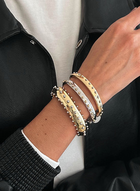 欧美饰品金银组合金属风朋克镯子三件套几何百搭新款手镯