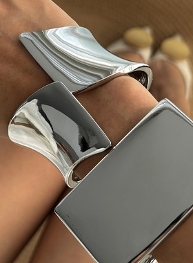 欧美饰品 夸张不规则方块手镯 个性开口光面Bracelet套装百搭