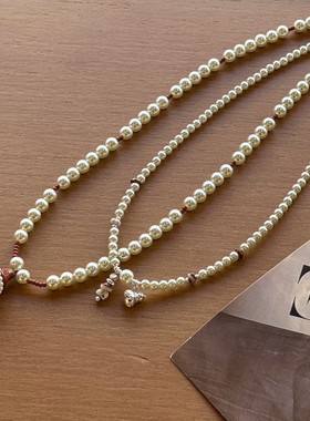 红色葫芦珍珠玻璃珍珠项链配女小众串珠毛衣链轻奢新中式颈链饰品