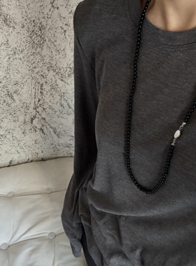 法式气质复古玻璃珍珠小香风双层长款叠戴简约百搭层次毛衣链项链
