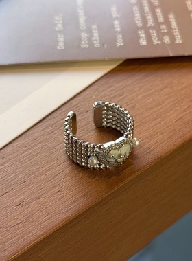 周也黄霄雲同款蝴蝶星芒爱心珍珠滴油宽版戒指开口食指戒配饰礼物