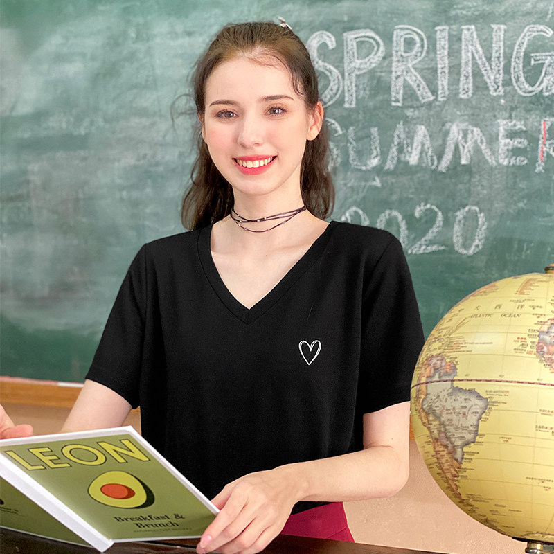 毛菇小象自带瘦脸功能女2020 v领t恤 毛菇小象T恤