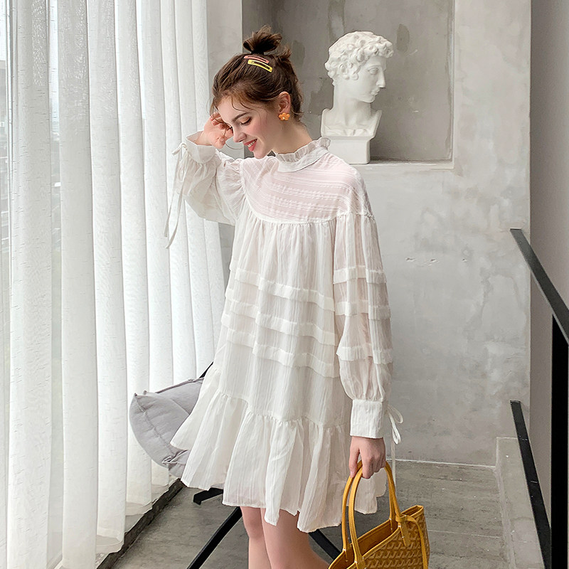 毛菇小象2020夏季新白色气质连衣裙 毛菇小象连衣裙