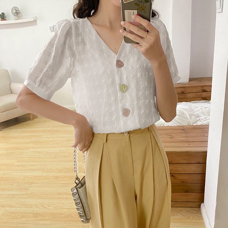 毛菇小象格子2020夏新款韩版衬衫 毛菇小象衬衫