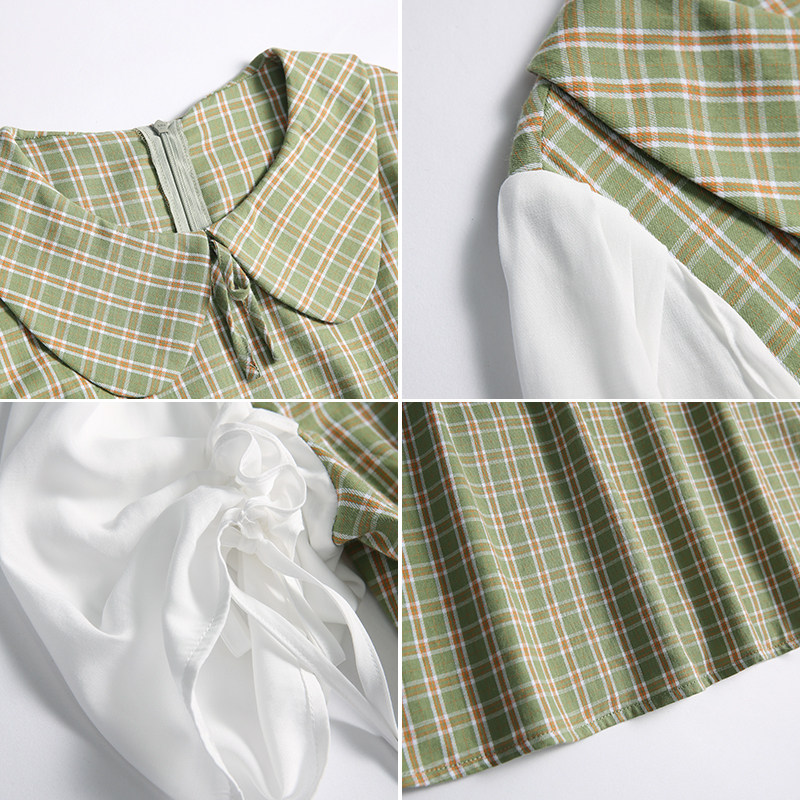 毛菇小象泡泡袖格子女2020连衣裙 毛菇小象连衣裙