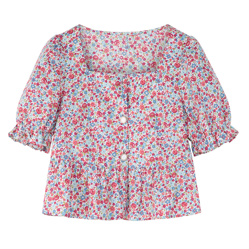 毛菇小象方领泡泡袖2020新法式衬衫 毛菇小象衬衫