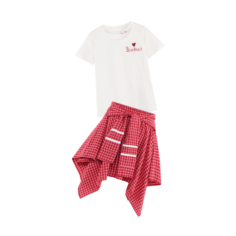 毛菇小象短袖白色纯棉t恤女半身裙 毛菇小象T恤