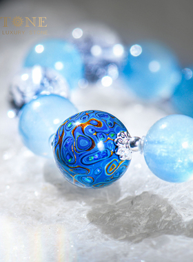 五行补金水天然海蓝宝白水晶手串大漆珠散珠蓝色玉石手链普琳丝