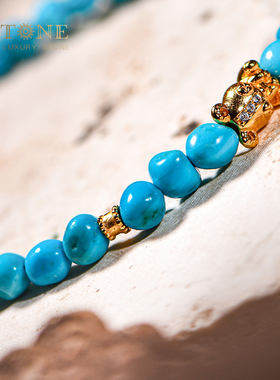 高瓷文玩绿松石手串古风手链女天然正品原矿睡美人随形散珠普琳丝