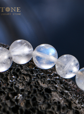 海蓝宝月光石手串天然斯里兰卡冰透玻璃体颗颗强蓝光彩虹光普琳丝