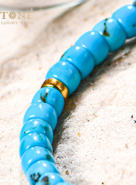 湖北原矿真品蜜蜡绿松石手串配金珠串珠女文玩蓝色玉石手链普琳丝