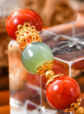 南红手串女款天然玛瑙柿子红色手链和田玉散珠串珠手工diy普琳丝