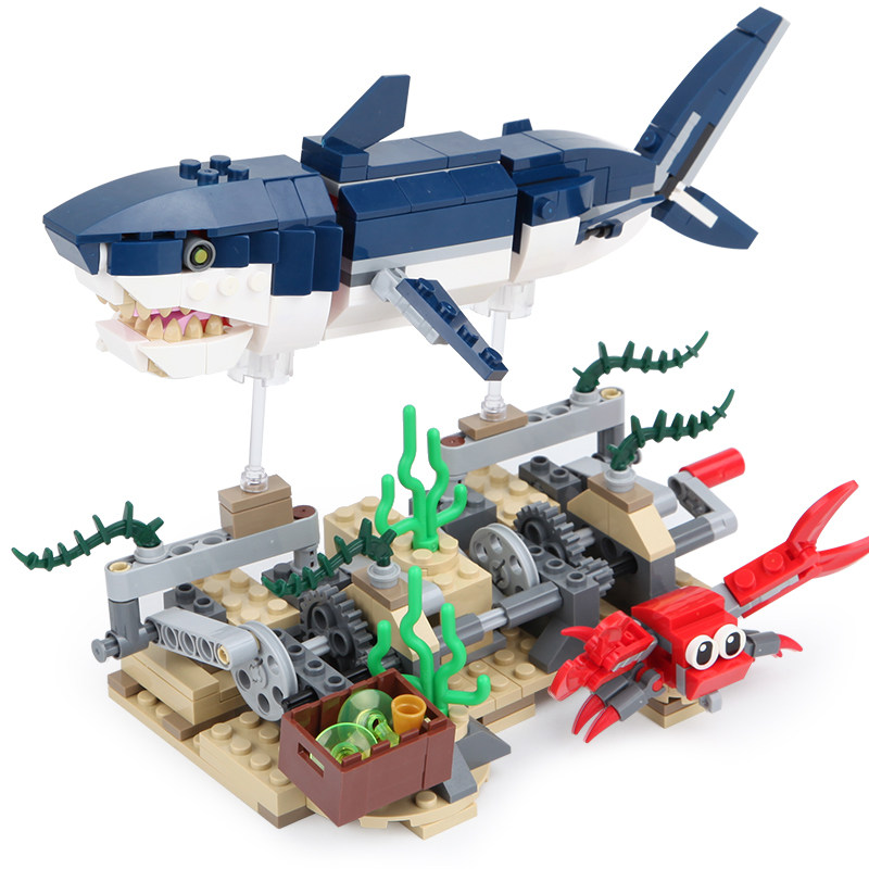 中国积木创意百变三合一系列鲨鱼机甲儿童拼装益智儿童玩具男孩子,淘宝优惠券,粉丝福利购,淘宝优惠卷