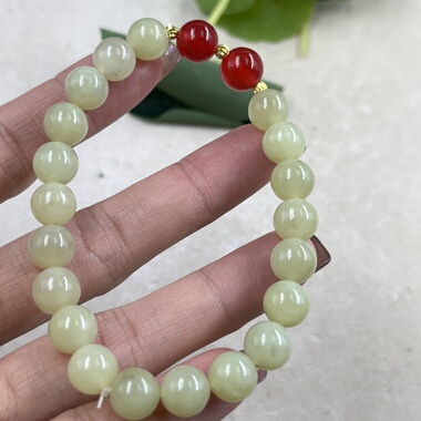 新疆和田玉鸿运当头转运珠手串圆珠8mm手链如意平安手饰包邮17克