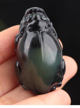 梵峙新疆和田玉精品山料青花玉招财貔貅挂件吊坠手把件