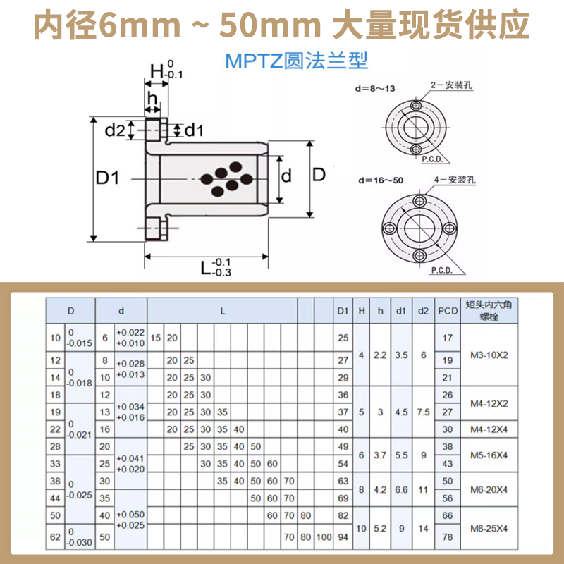 MPTZ6-25圆法兰石墨铜套铜合金无油衬套滑动轴承OFR01支持定做-图0