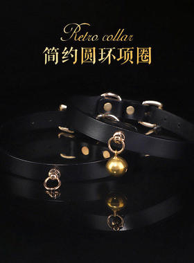 复古简约双层牛皮颈环k9小众chkoer带链真皮狗狗铃铛项圈颈套颈圈