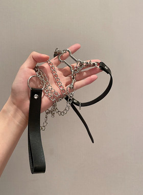 五角星骨头项圈女牵引绳项链choker锁骨链颈环脖圈男m情侣狗链子