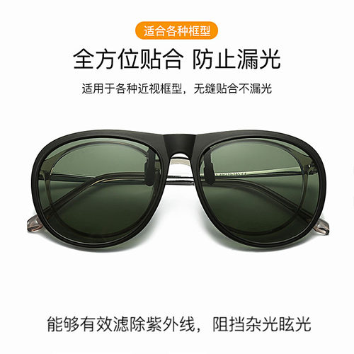 偏光太阳镜男墨镜夹片圆形眼镜框女复古近视专用钓鱼开车夜视镜片 - 图0