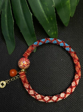 心想柿橙成品立体回纹手镯纯手工编织手绳可穿珠配件饰品礼物