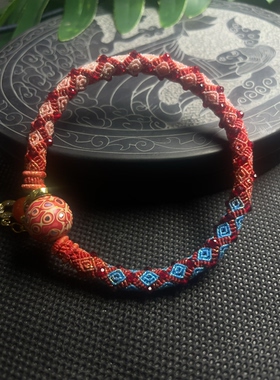 纯手工编织回纹手镯红色橙色配色立体回纹设计做工精致