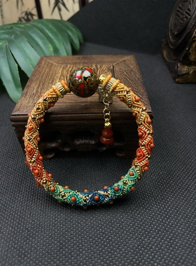 成品立体回纹手镯纯手工编织手绳可穿珠配件饰品礼物