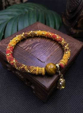 成品立体回纹手镯积土成金纯手工编织手绳可穿珠配件饰品礼物