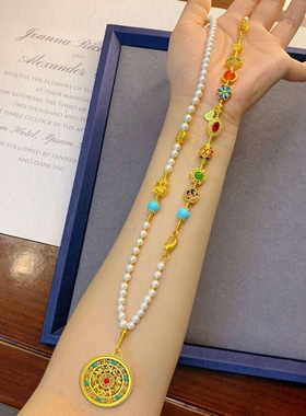 珍珠多宝项链花丝镂空五福圆满吊坠一款多戴沙金配件百搭毛衣链女