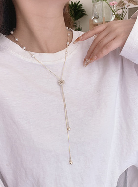 抖音初夏珍珠花朵小球女式项链