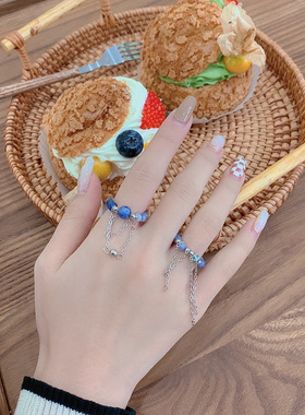 青花瓷系列拼接珠子小众网红几何蓝色戒指指环尾戒小众食指戒女