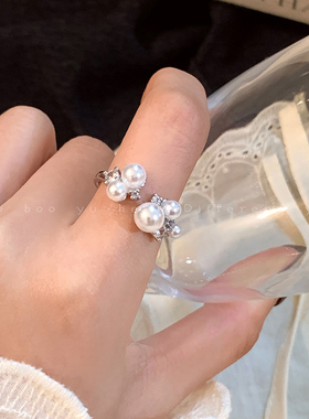 开口可调节珍珠戒指女高级感小众