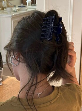 老友记瑞秋同款蓝色双齿抓夹女高级感发夹后脑勺盘发鲨鱼夹子头饰