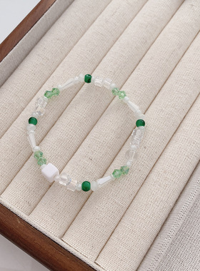 绿色水晶串珠花朵手链套装女夏学生闺蜜森系手串ins小众设计手饰