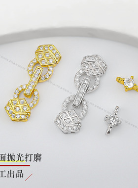 S925纯银镶锆8字扣头DIY珍珠项链双排扣毛衣链串珠十字隔珠银配件