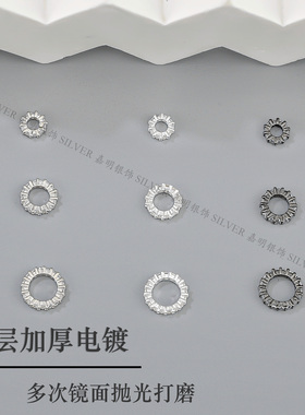 S925纯银镶锆石大孔齿轮隔珠隔片 DIY手链项链车轮珠串珠饰品配件