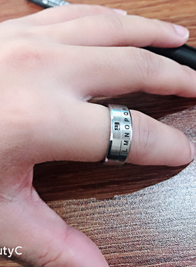 欧美钛钢转动数字指环单身男女