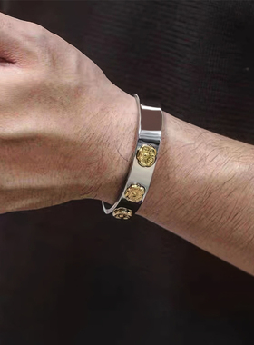 民族风三朵金花男女钛钢刻字手镯