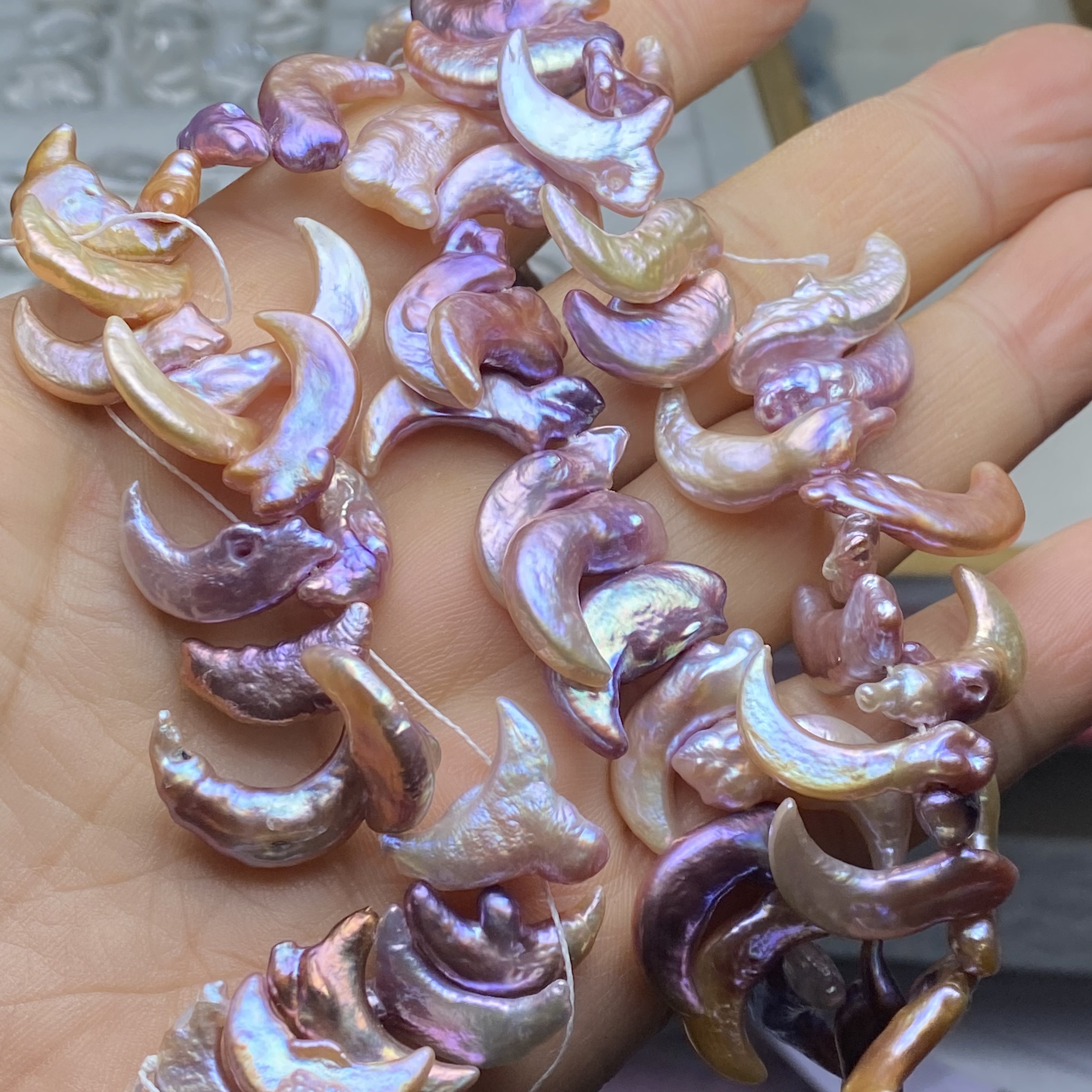 保真天然淡水珍珠巴洛克异形月亮牙项链吊坠耳环耳坠diy配件配饰 - 图1