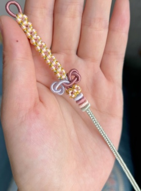 手工编织八股辫肉粉拼色文昌结古青色可穿饰品吊坠情侣闺蜜款手绳