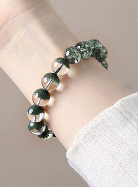 天然绿幽灵水晶老绿檀手链满天星手串半盆五行补缺聚宝盆招财喜木