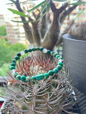 原创日常简约风日系森林绿纹石绿松石玛瑙串珠手链