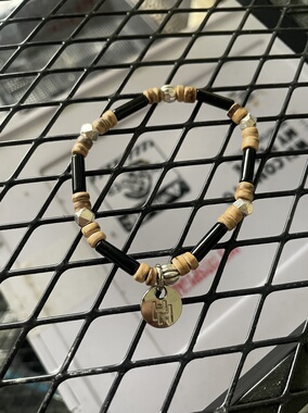 原创日系黑耀石搭配银饰椰壳潮流半宝石串珠手链