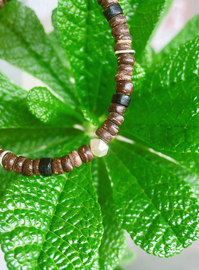原创日系木质感叠戴百搭潮流天然椰壳搭配银饰串珠手链男女款手串